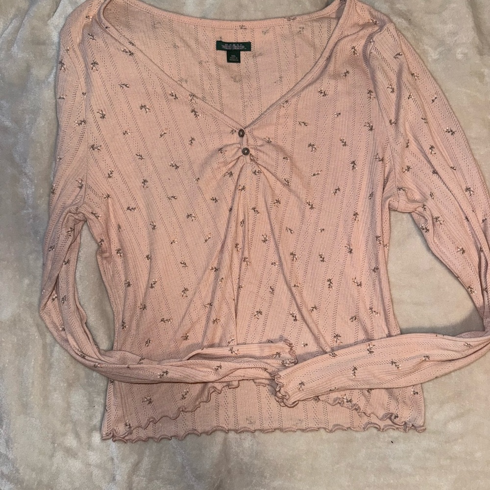 Wild Fable Pink Long Sleeve Tie Front Blouse